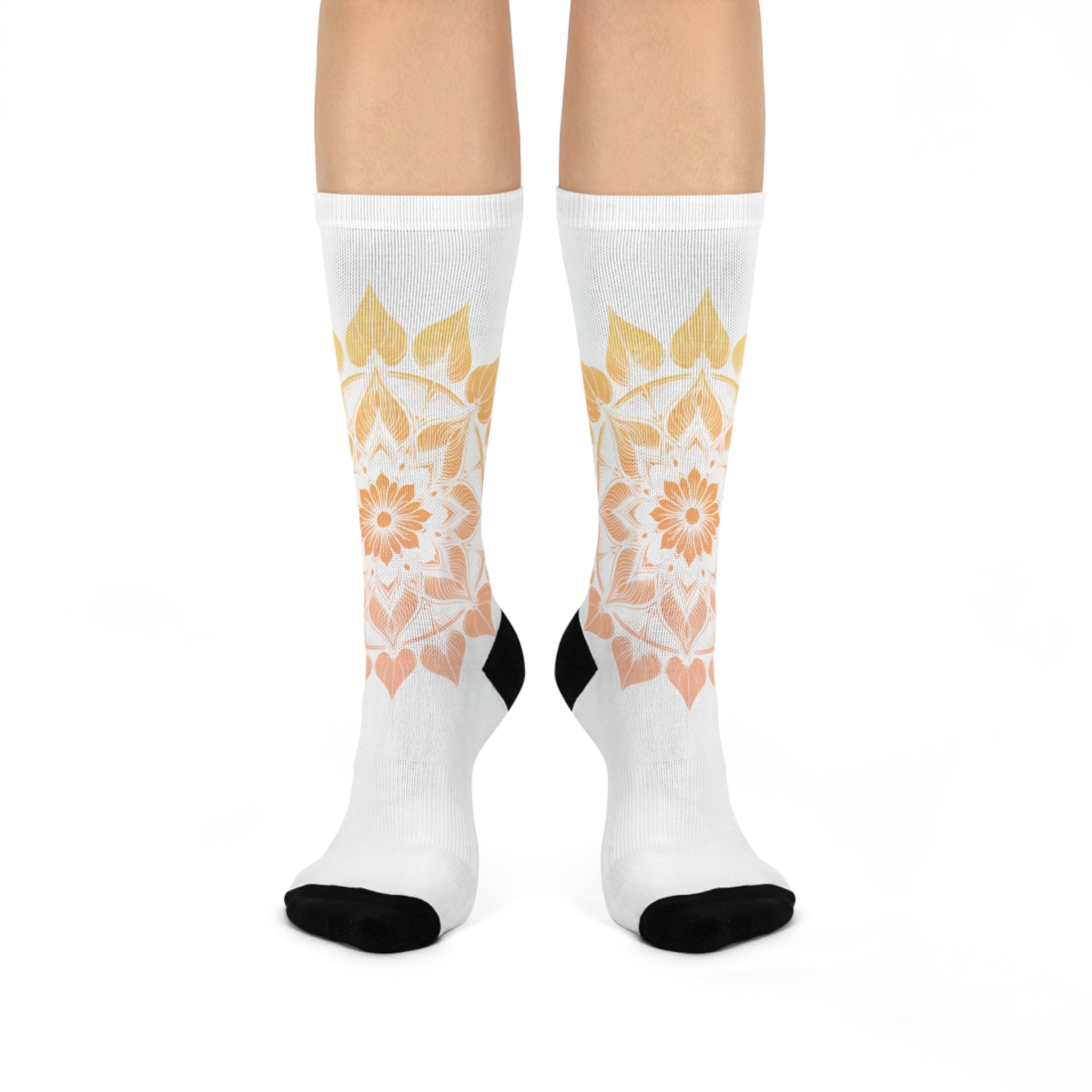 Antique Mandala on White Cushioned Crew Socks