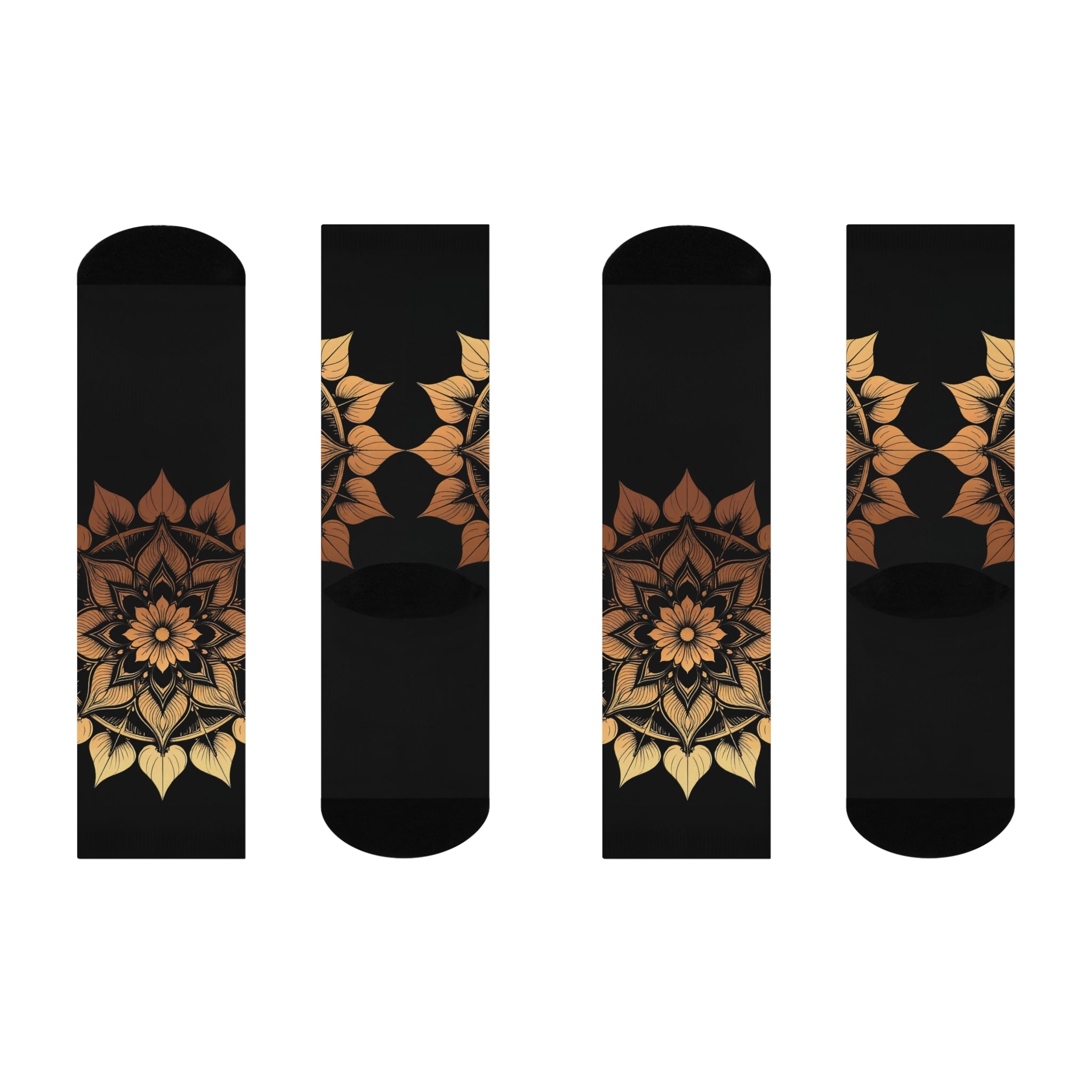 Antique Mandala on Black Cushioned Crew Socks