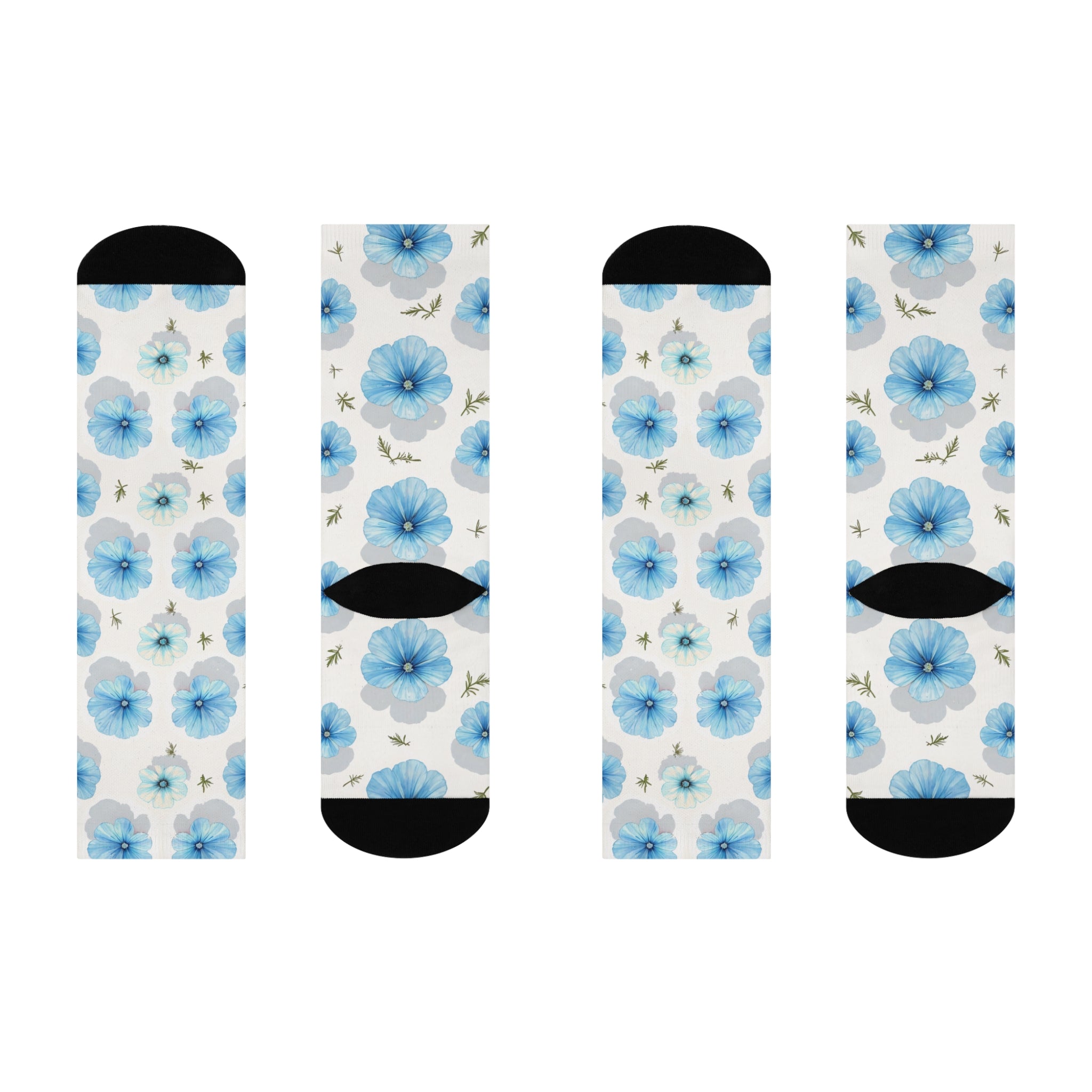 Floral Blue Porcelain Cushioned Crew Socks