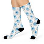 Floral Blue Porcelain Cushioned Crew Socks