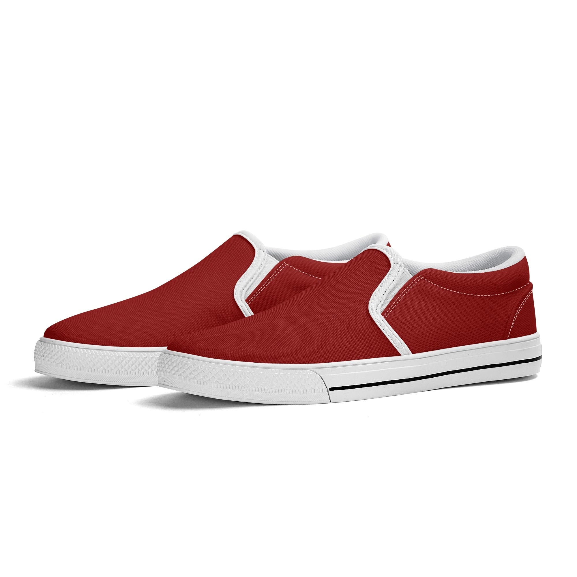 Red All Over Canvas Slipons (white pair angled)