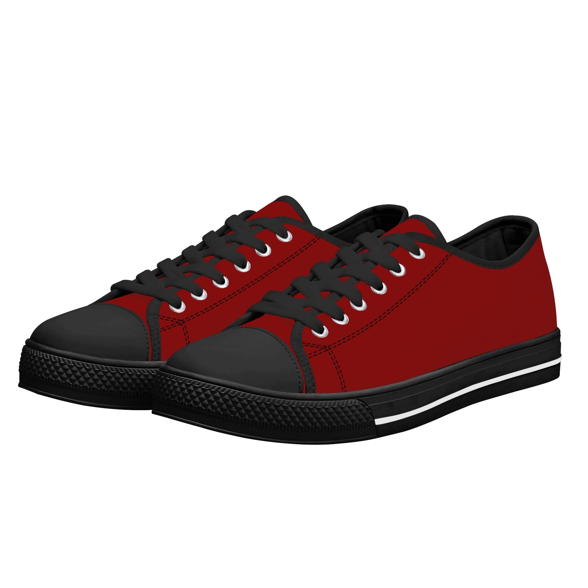 Red All Over Canvas Lowtops (black pair angled)