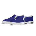 Midnight Blue All Over Canvas Slipons (white pair angled)