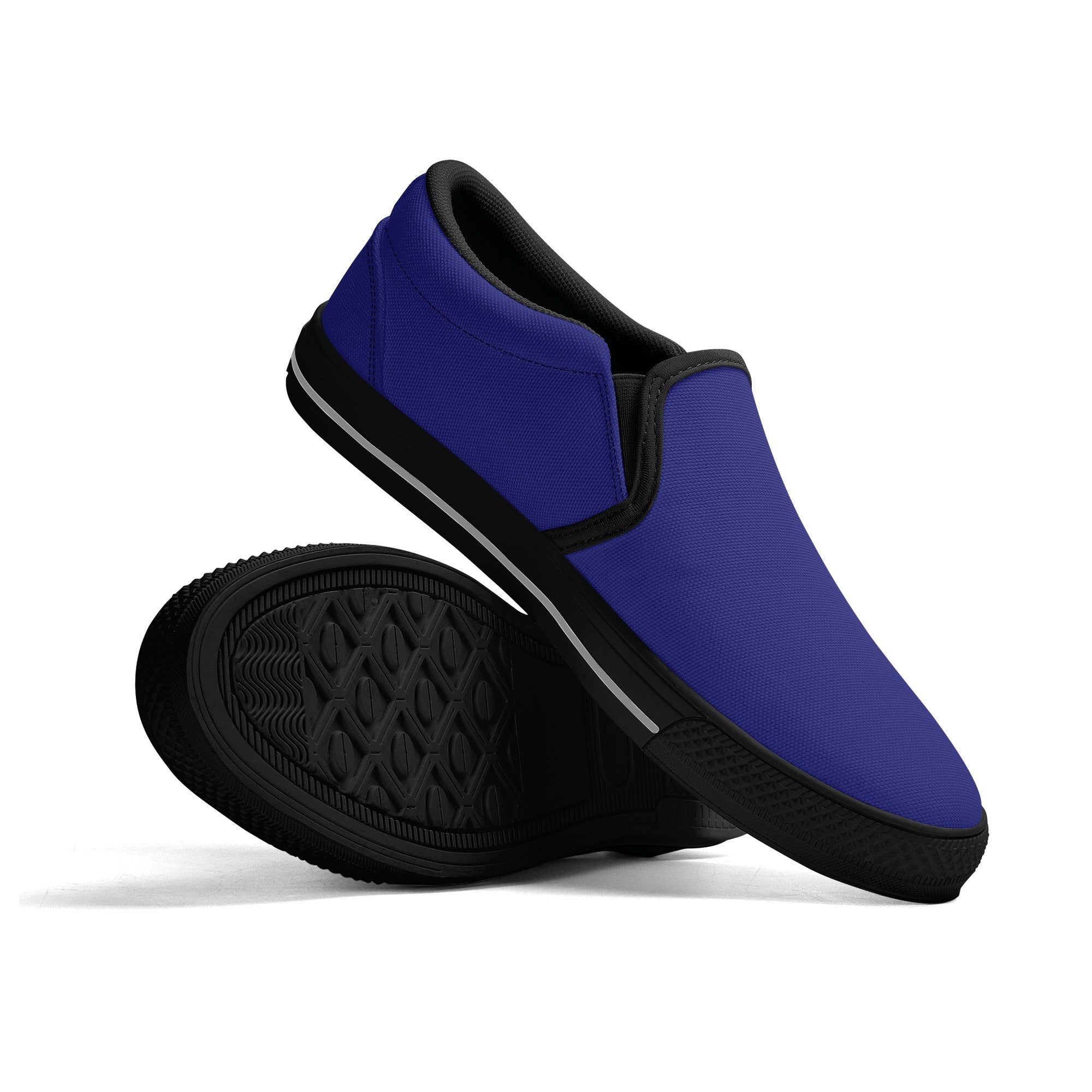 Midnight Blue All Over Canvas Slipons (black pair stacked)
