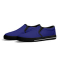Midnight Blue All Over Canvas Slipons (black pair angled)