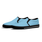 Baby Blue All Over Canvas Slipons (black pair angled)