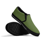 Dark Olive Green All Over Canvas Slipons (black pair stacked)