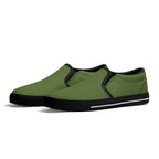 Dark Olive Green All Over Canvas Slipons (black pair angled)