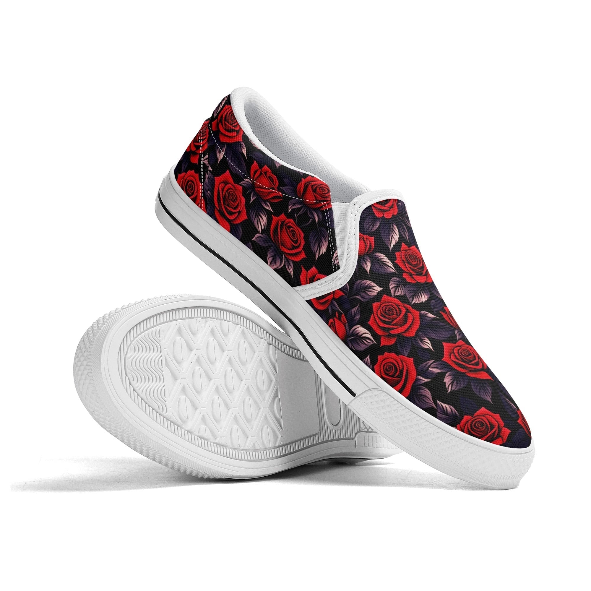 Deep Rose Canvas Slipons (white pair stacked)