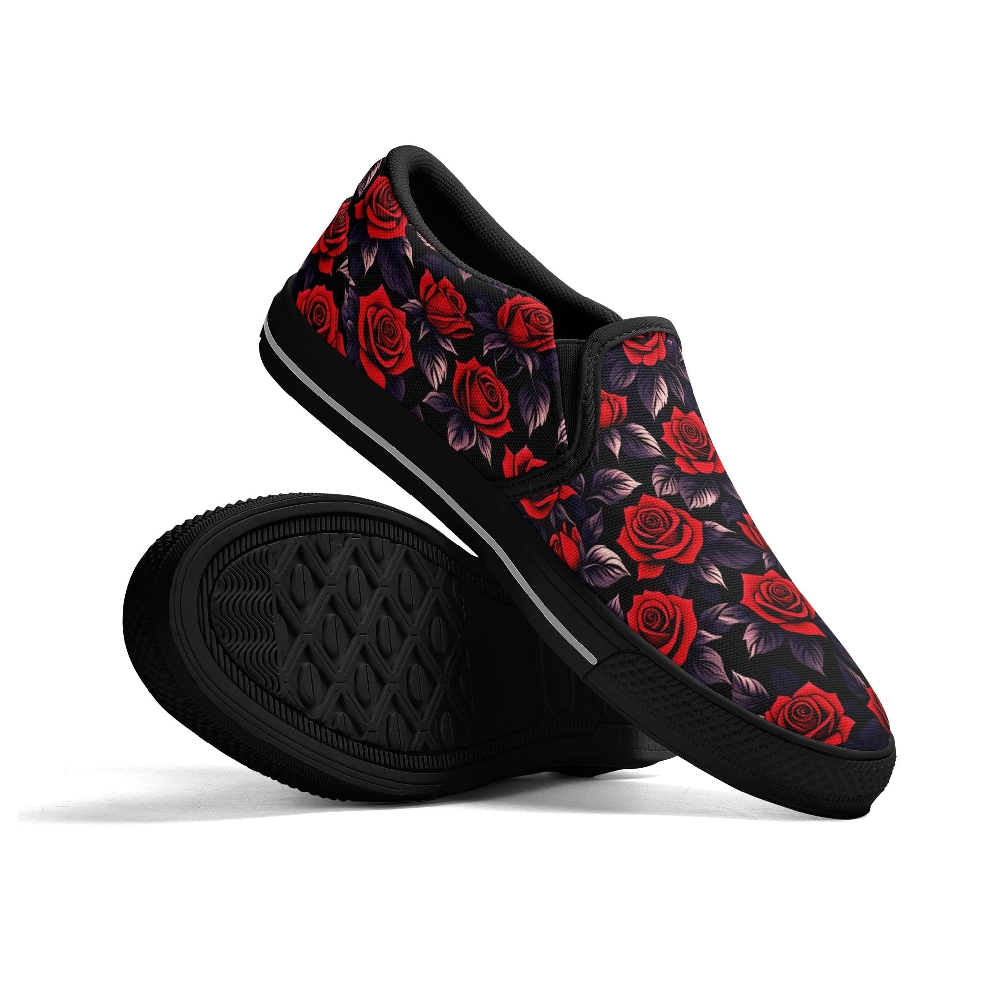Deep Rose Canvas Slipons (black pair stacked)