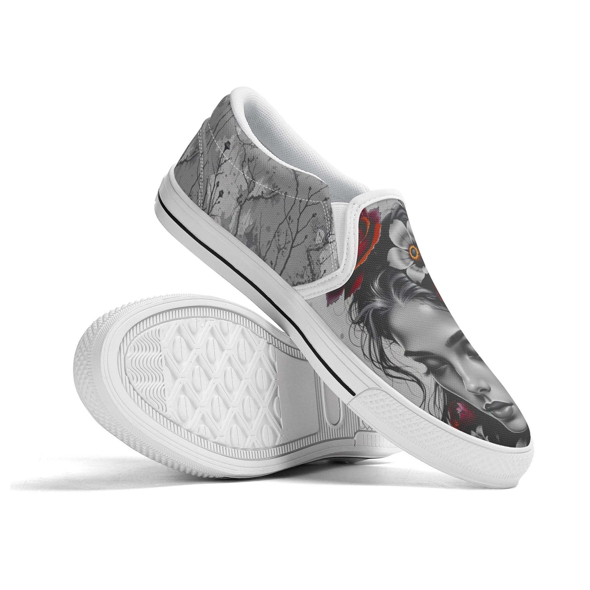 Adorned Canvas Slipons (white pair stacked)