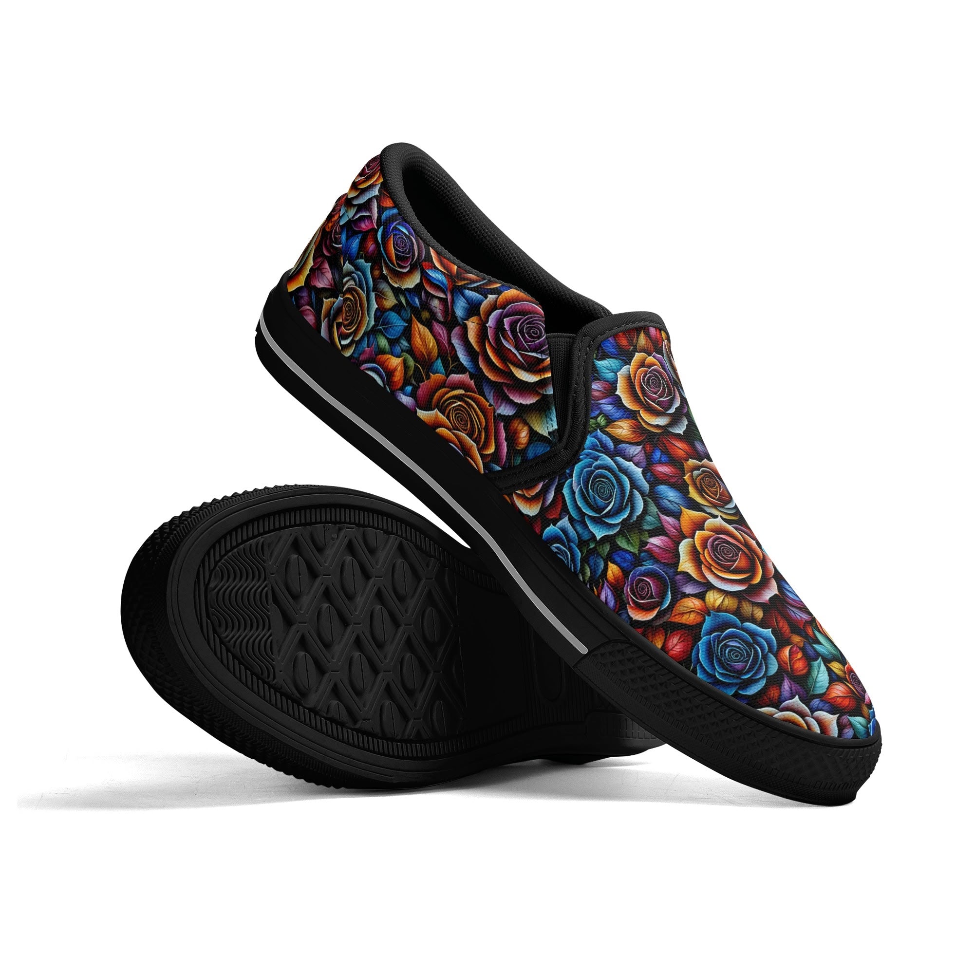 Kaleidorose Canvas Slipons (black pair stacked)