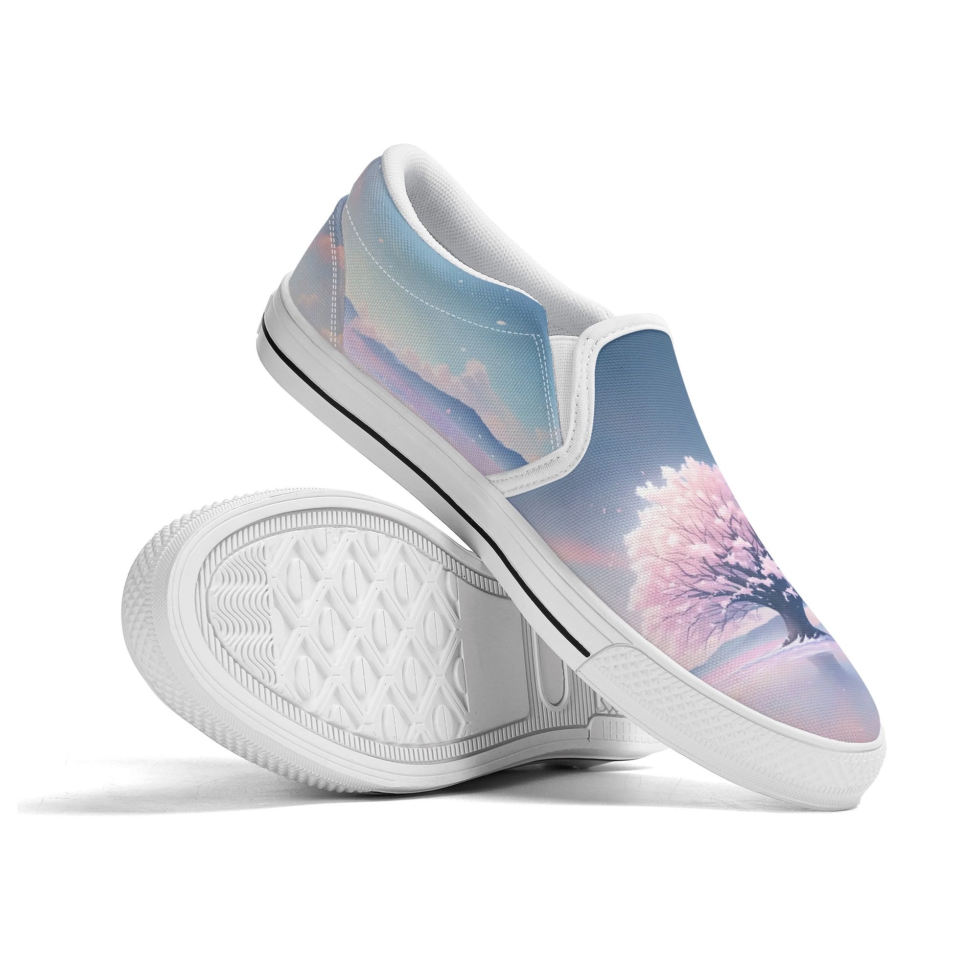 Cherry Blossom Dream Canvas Slipons (white pair stacked)