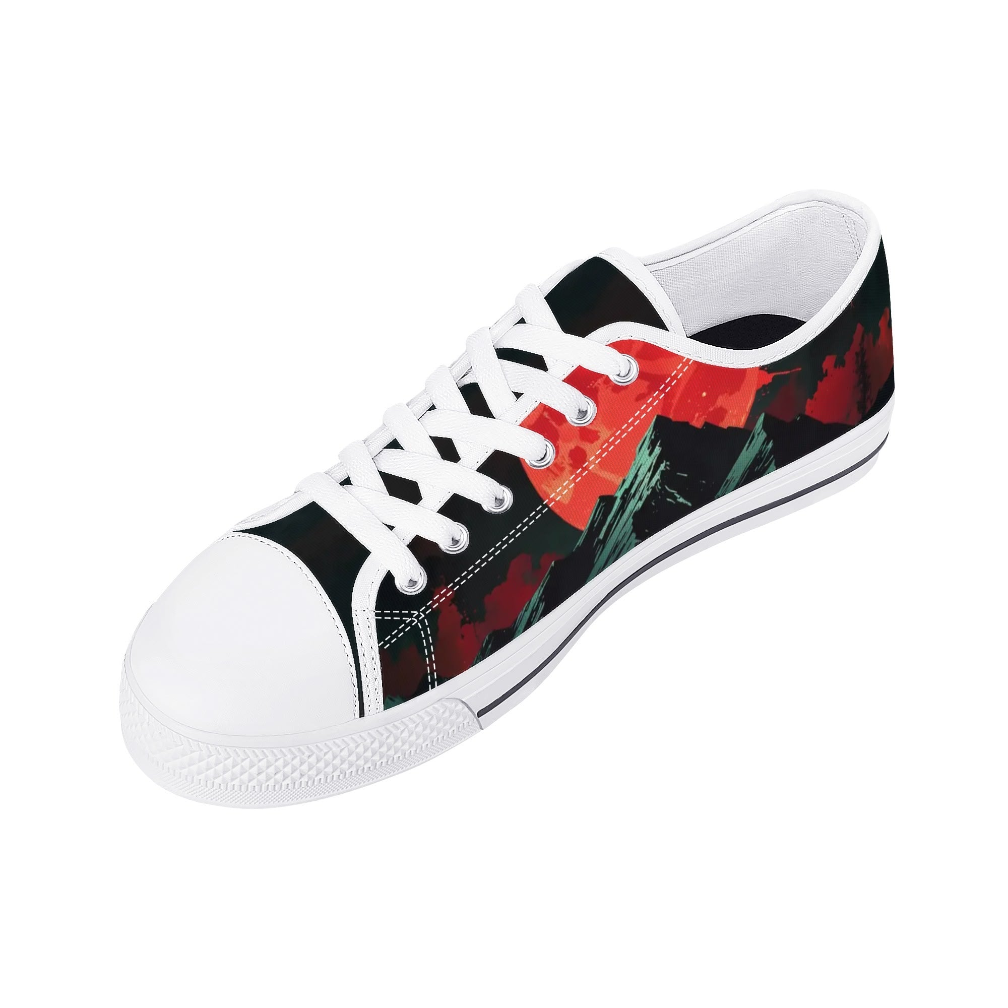 Crimson Vigil Canvas Lowtops (white right above angled)