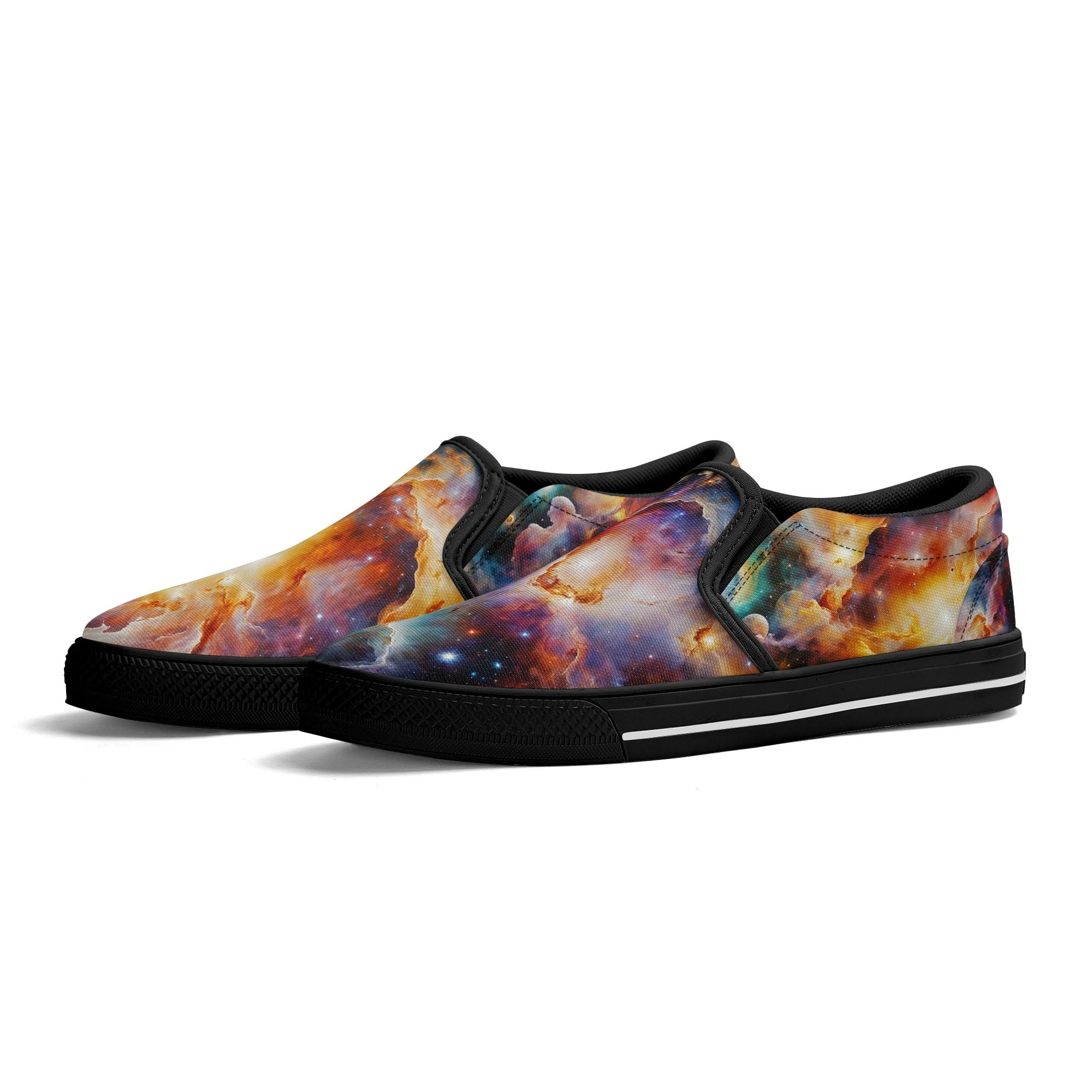 Nebula Scape Canvas Slipons (black pair angled)