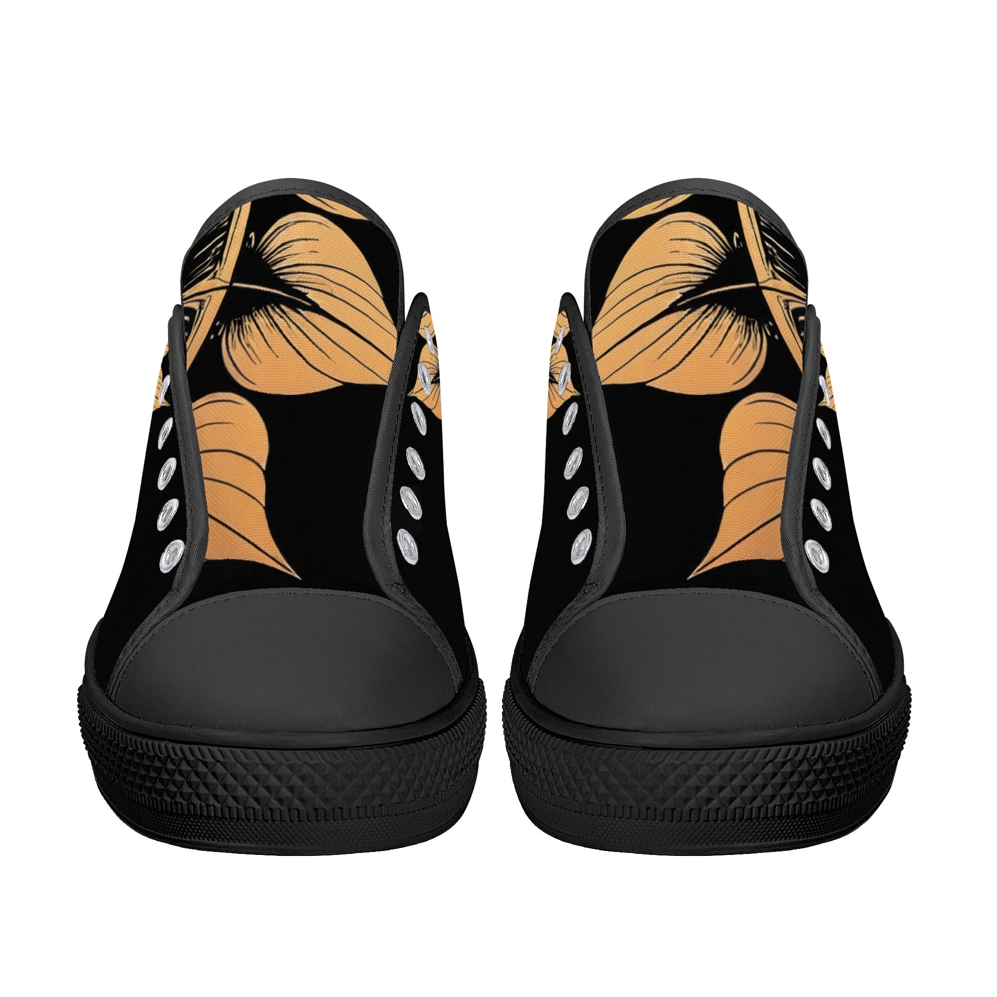 Antique Mandala on Black Canvas Lowtops (black pair front)