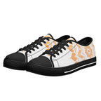 Antique Mandala on White Canvas Lowtops (black pair angled)