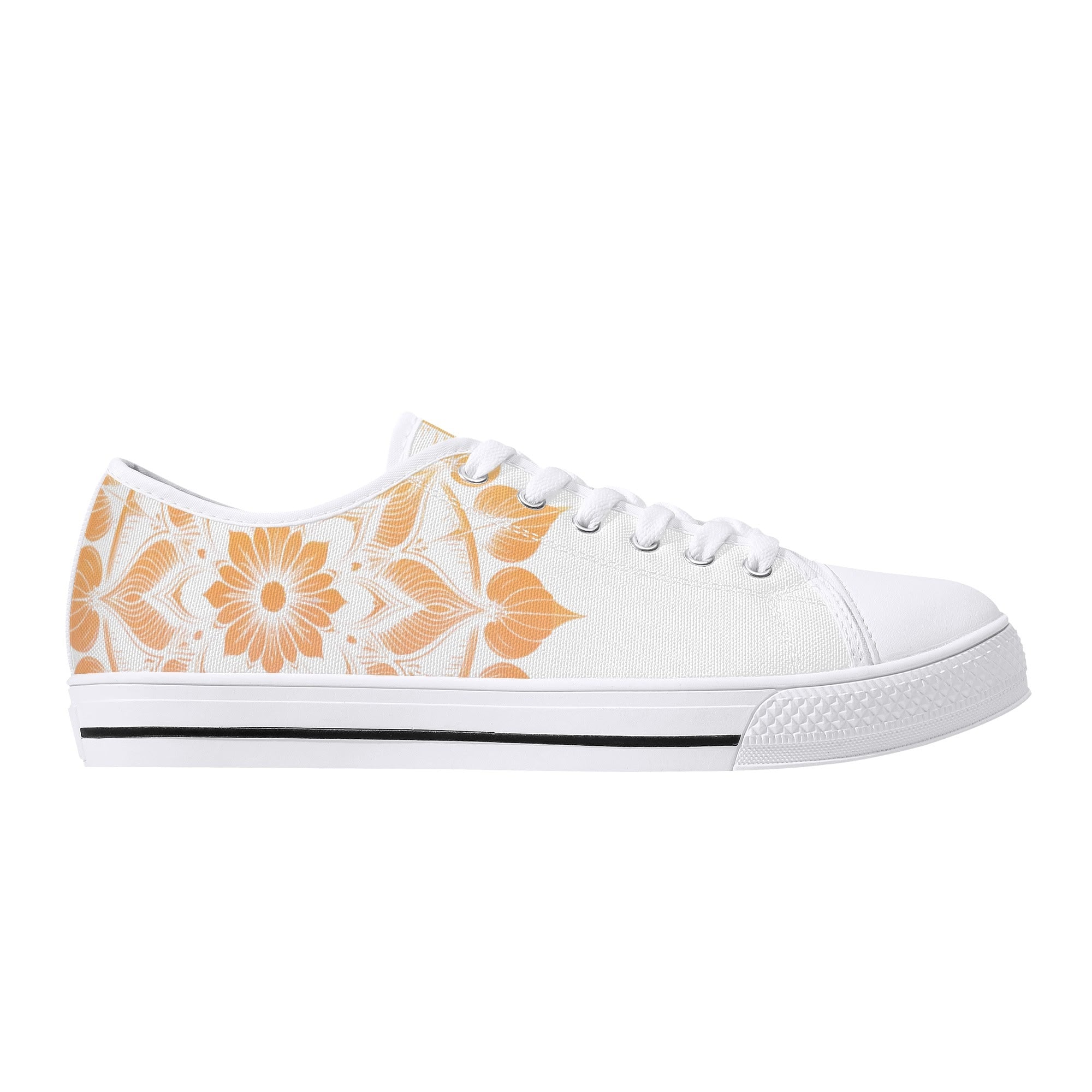 Antique Mandala on White Canvas Lowtops (white right outside)