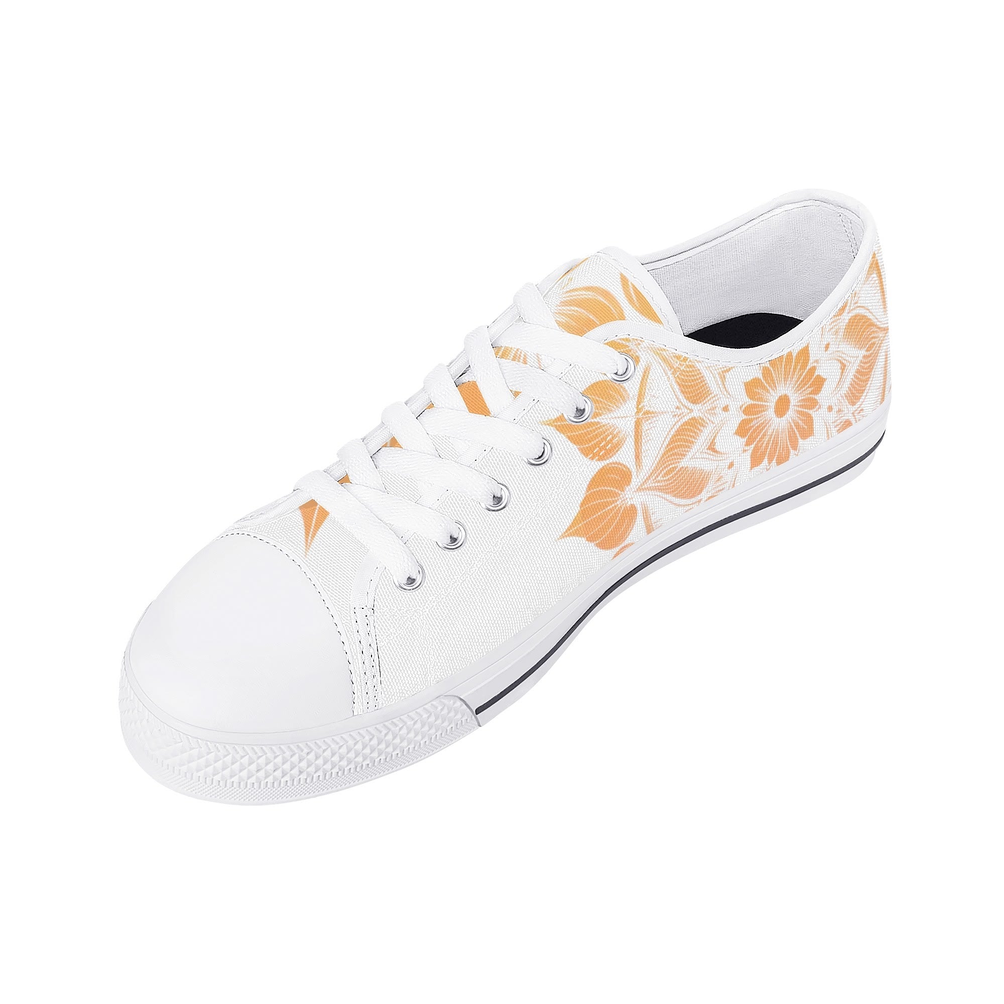 Antique Mandala on White Canvas Lowtops (white right above angled)