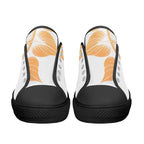 Antique Mandala on White Canvas Lowtops (black pair front)