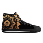 Antique Mandala on Black Canvas Hightops (black left inside)