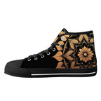 Antique Mandala on Black Canvas Hightops (black right inside)