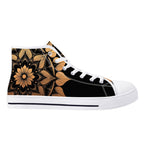 Antique Mandala on Black Canvas Hightops (white right outside)