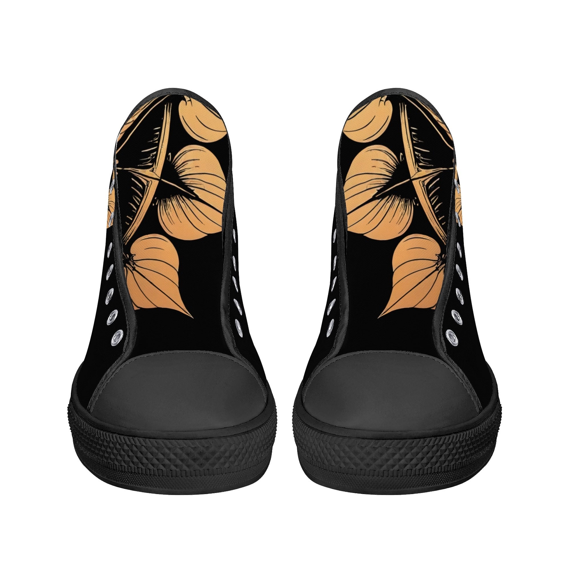 Antique Mandala on Black Canvas Hightops (black pair front)