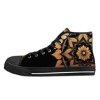 Antique Mandala on Black Canvas Hightops (black left outside)