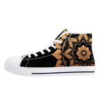 Antique Mandala on Black Canvas Hightops (white left outside)