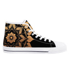 Antique Mandala on Black Canvas Hightops (white left inside)