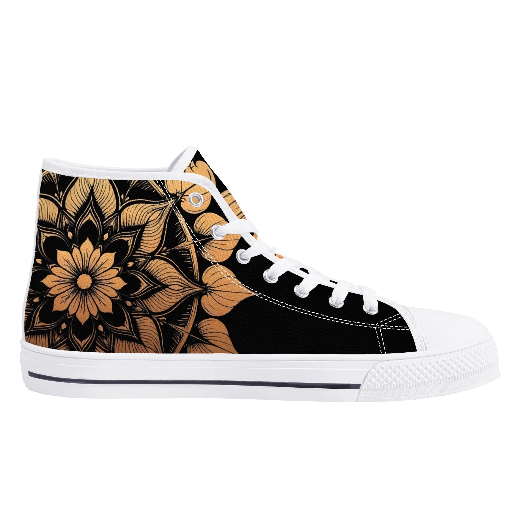 Antique Mandala on Black Canvas Hightops (white left inside)