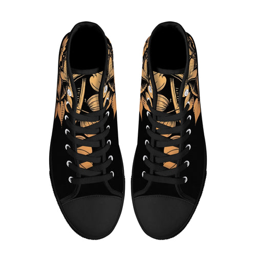 Antique Mandala on Black Canvas Hightops (black pair top)