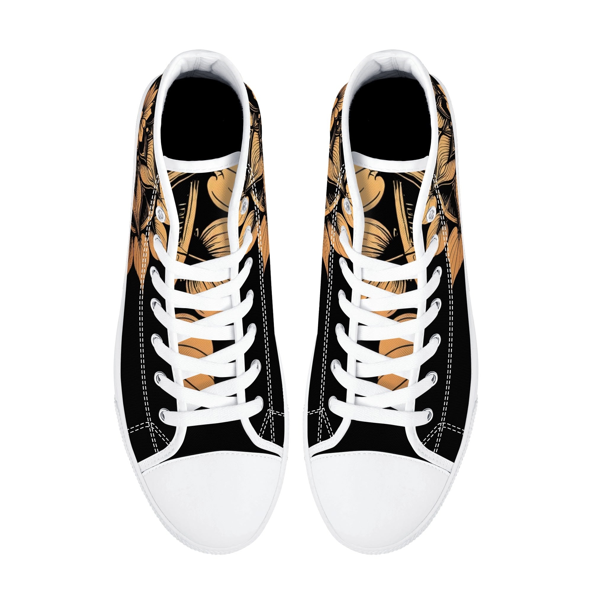 Antique Mandala on Black Canvas Hightops (white pair top)