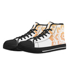 Antique Mandala on White Canvas Hightops (black pair angled)