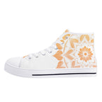 Antique Mandala on White Canvas Hightops (white left outside)