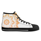 Antique Mandala on White Canvas Hightops (black left inside)