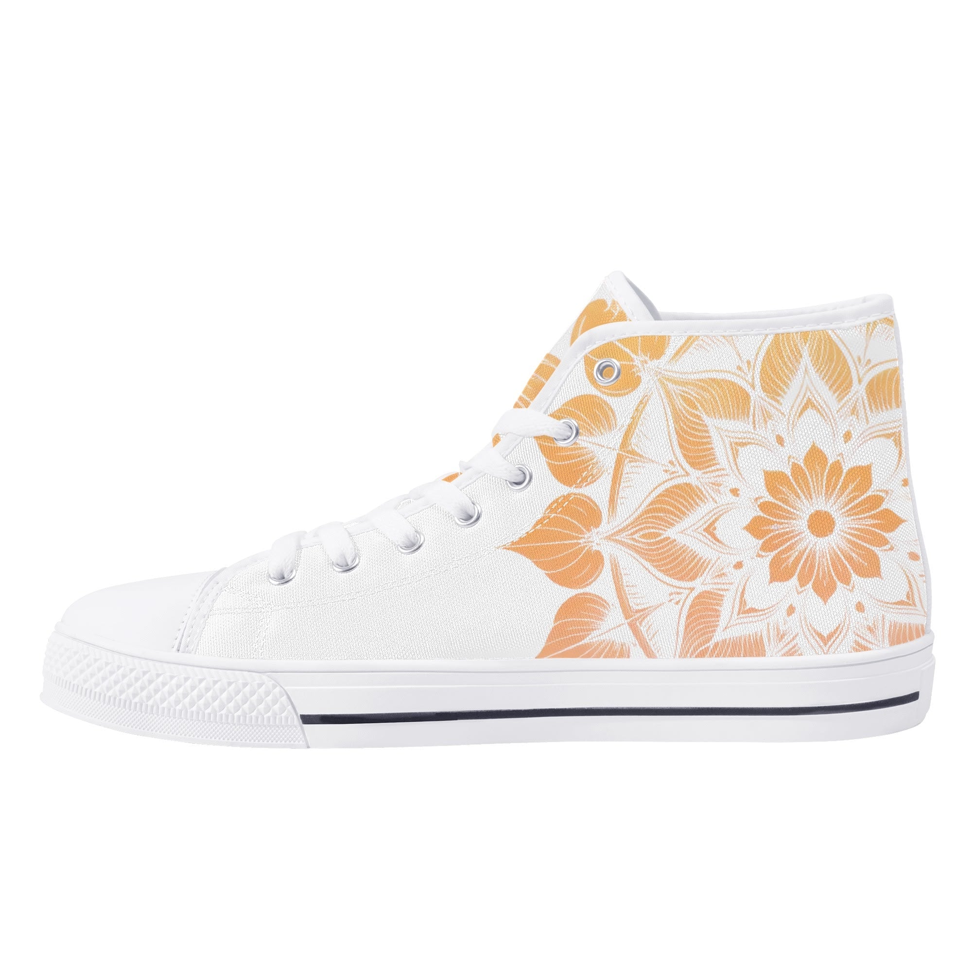 Antique Mandala on White Canvas Hightops (white right inside)