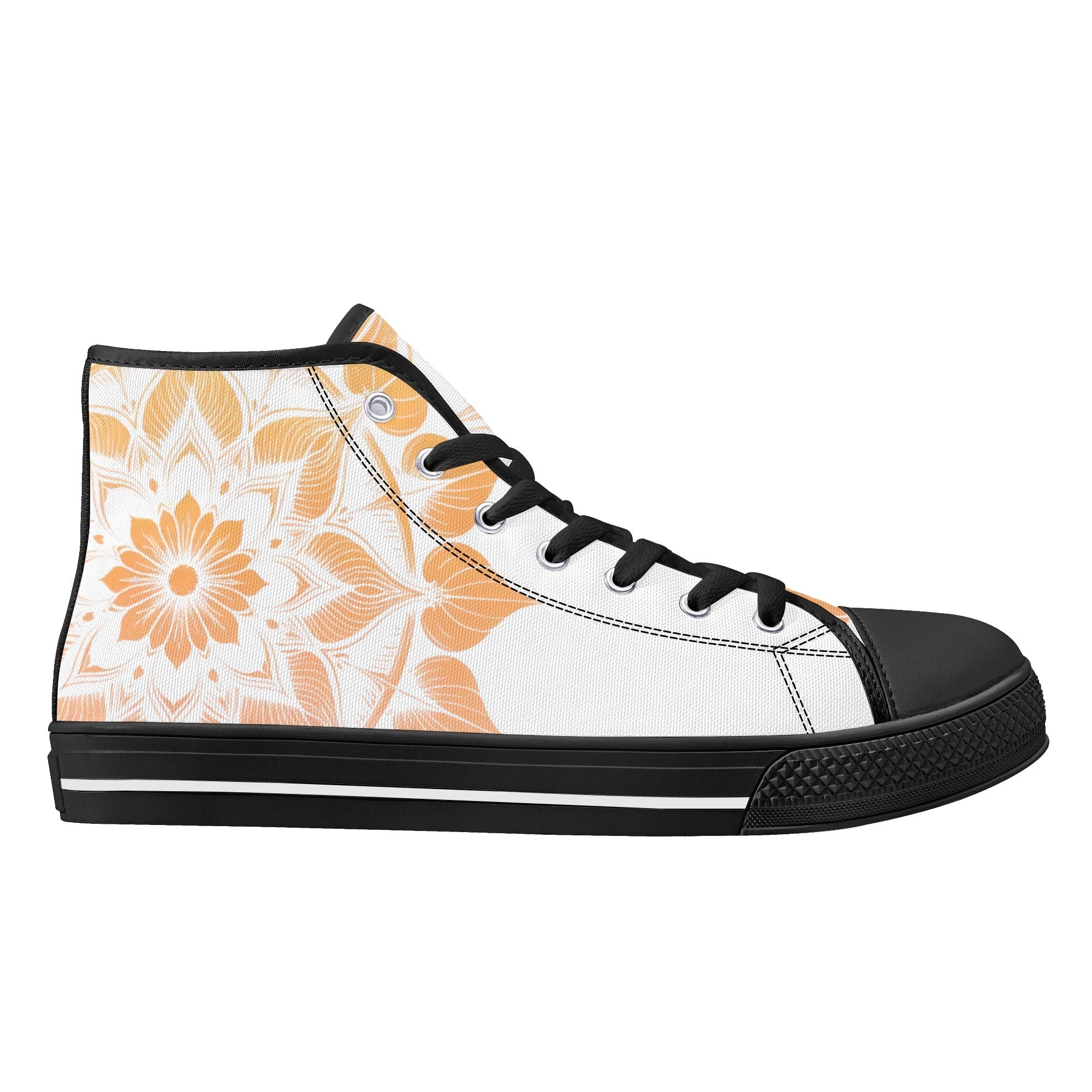 Antique Mandala on White Canvas Hightops (black right outside)