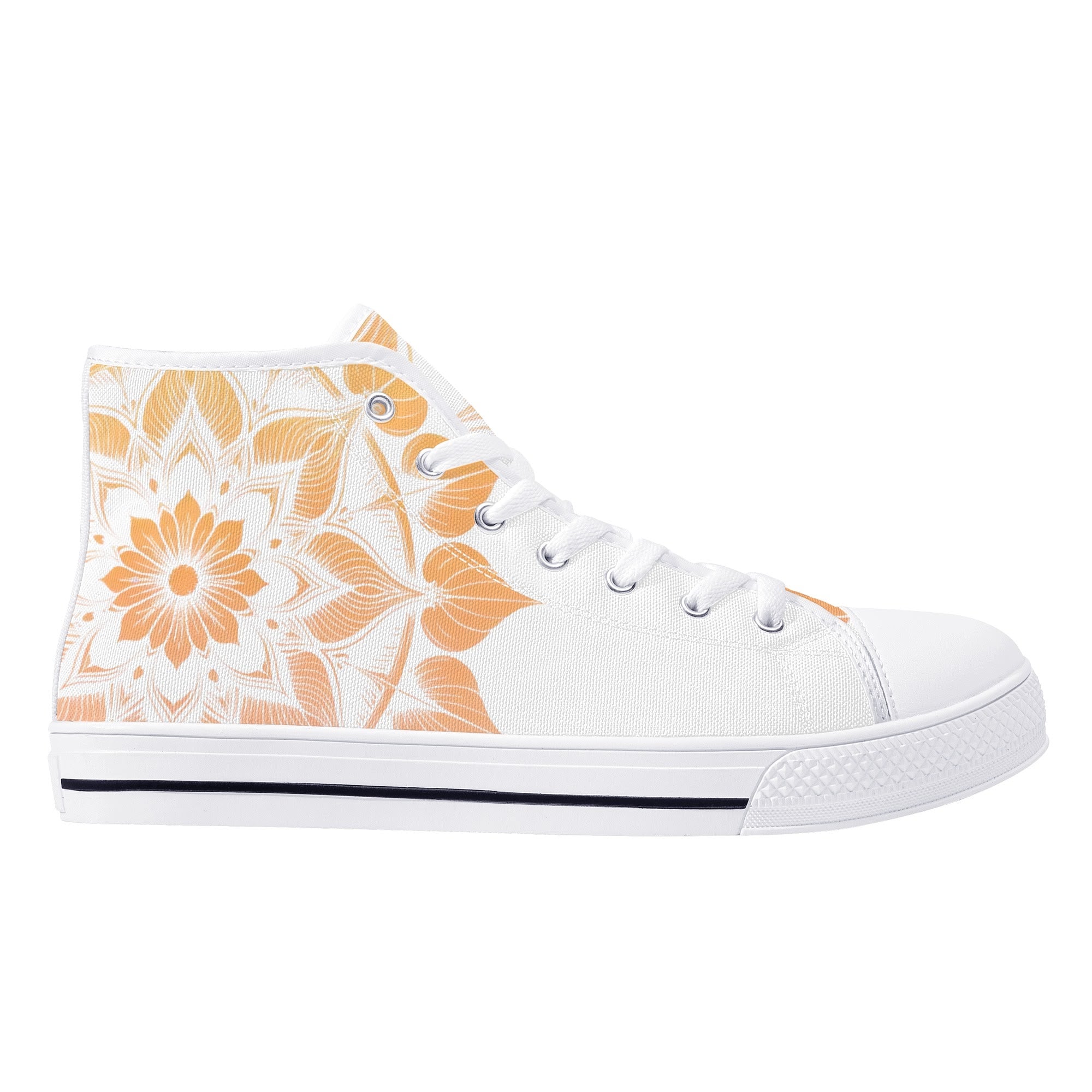 Antique Mandala on White Canvas Hightops (white right outside)