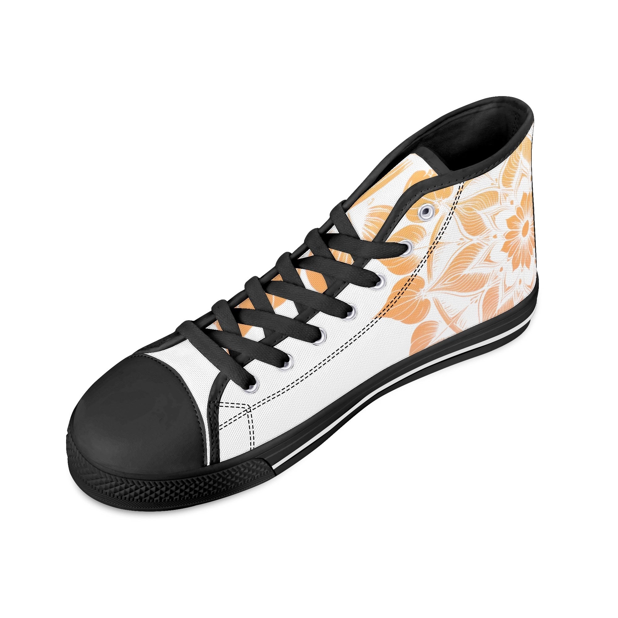 Antique Mandala on White Canvas Hightops (black right above angled)