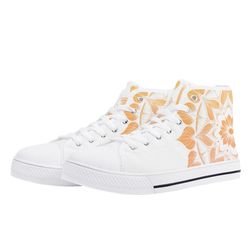 Antique Mandala on White Canvas Hightops (white pair angled)
