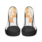 Antique Mandala on White Canvas Hightops (black pair front)
