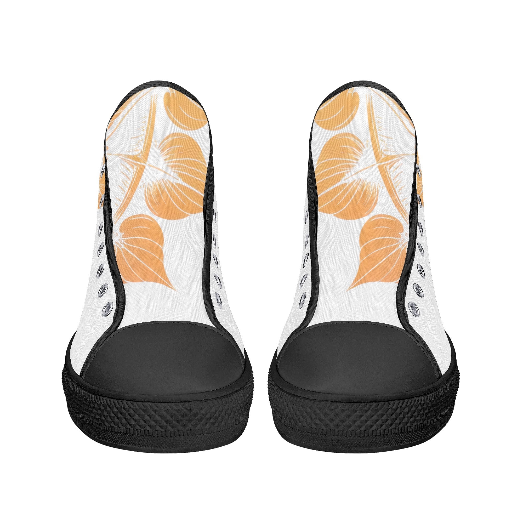 Antique Mandala on White Canvas Hightops (black pair front)