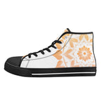 Antique Mandala on White Canvas Hightops (black left outside)