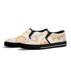 Antique Mandala on White Canvas Slipons (black pair angled)