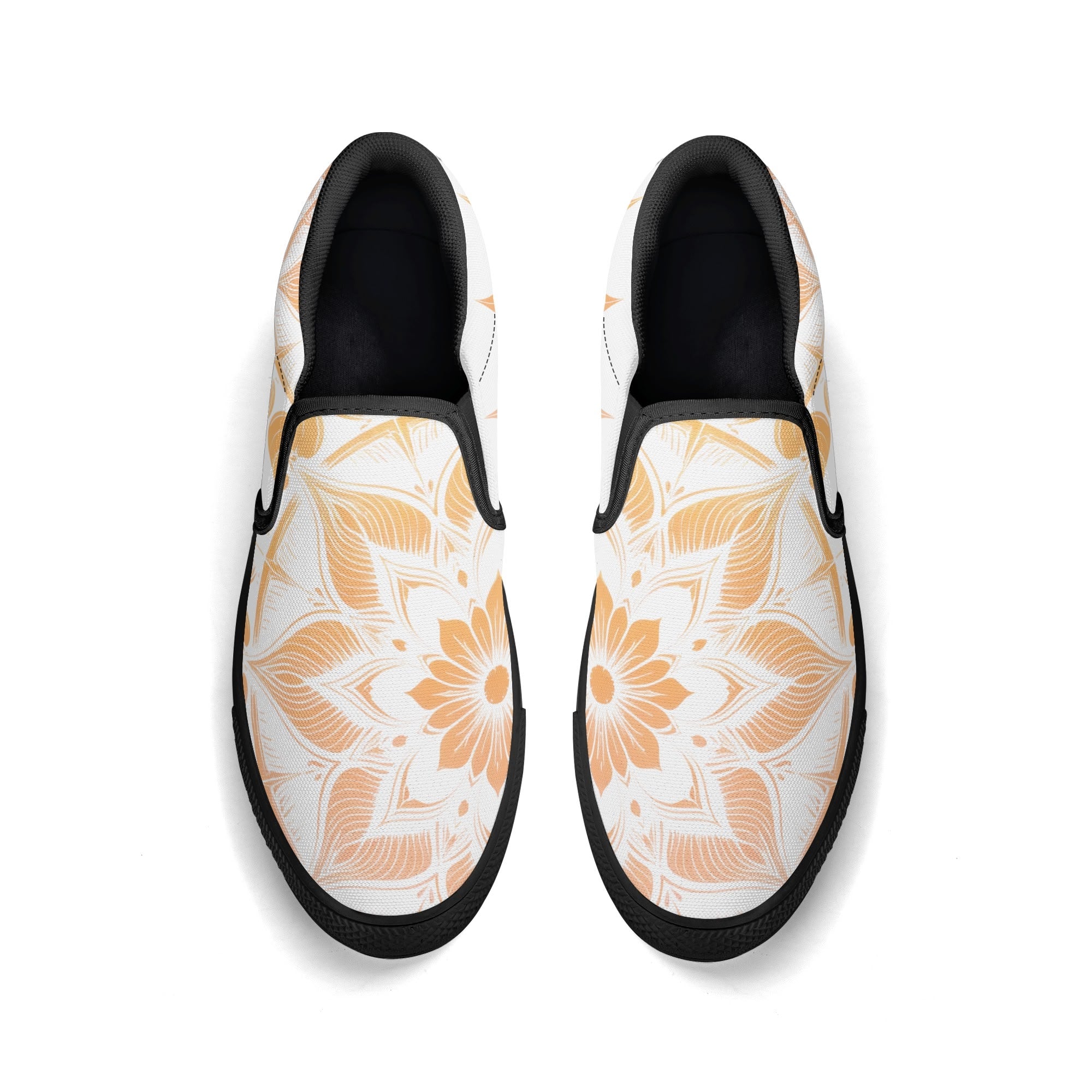 Antique Mandala on White Canvas Slipons (black pair top)