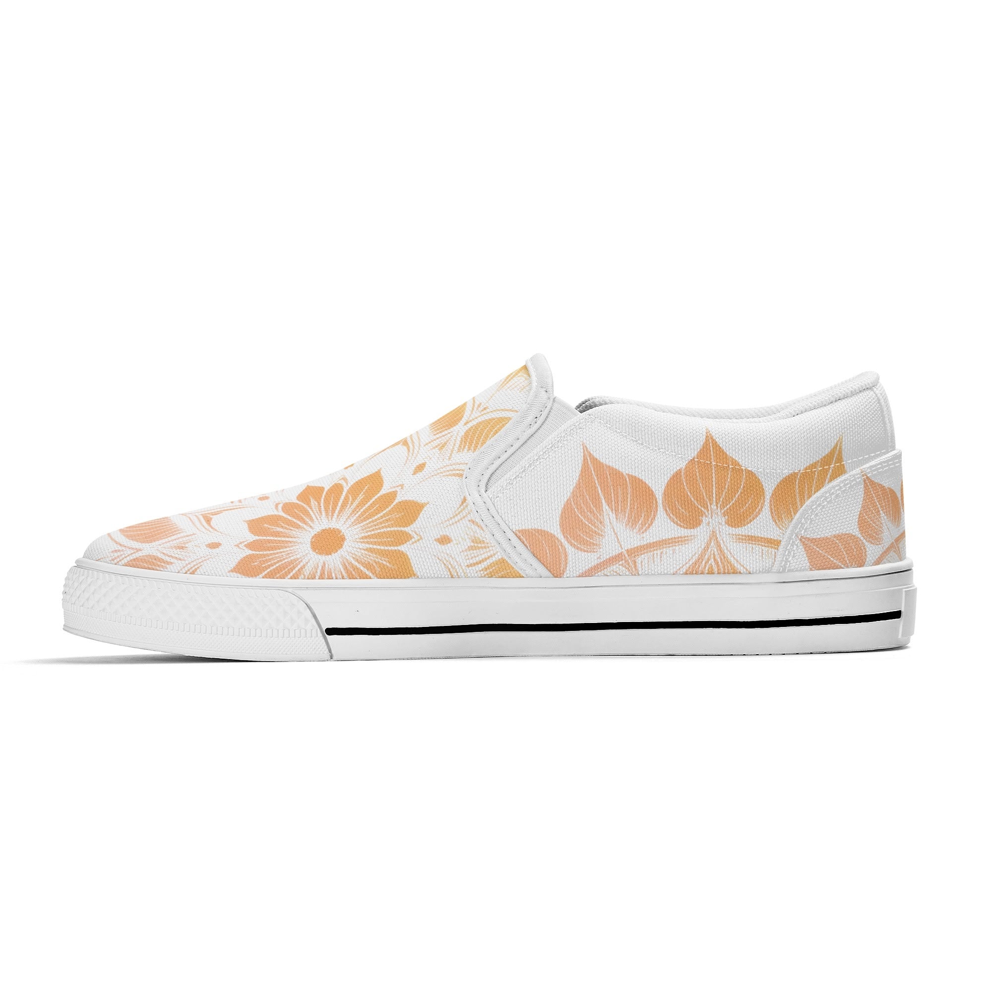 Antique Mandala on White Canvas Slipons (white right inside)