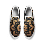 Antique Mandala on Black Canvas Slipons (white pair top)