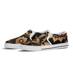 Antique Mandala on Black Canvas Slipons (white pair angled)